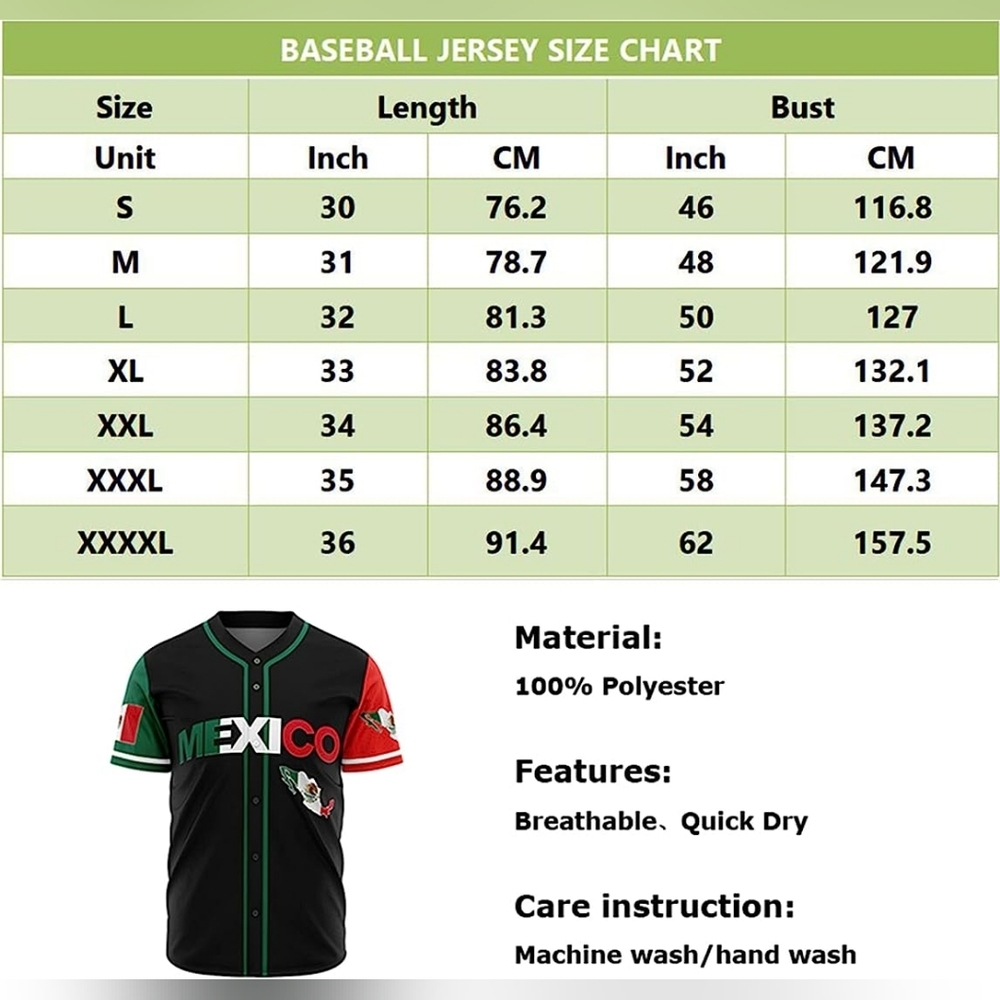 New w Tags Mens Mexico National Baseball Jersey Multiple Sizes - Picture 6 of 8